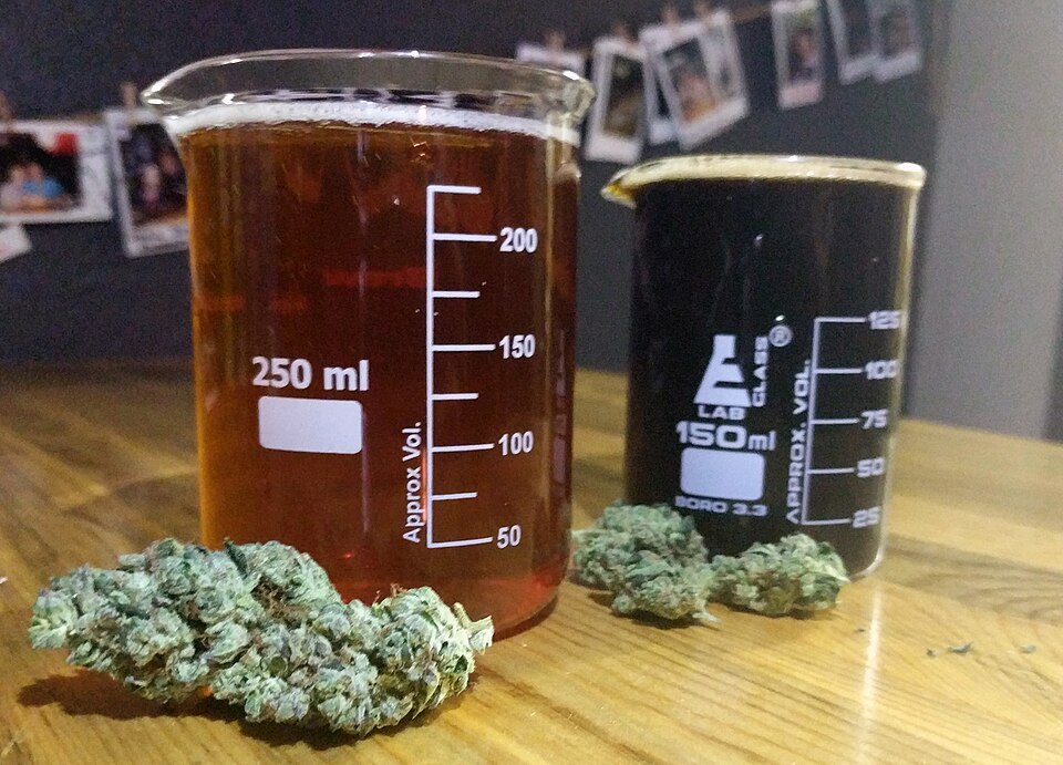 Cannabis flower on a retail counter